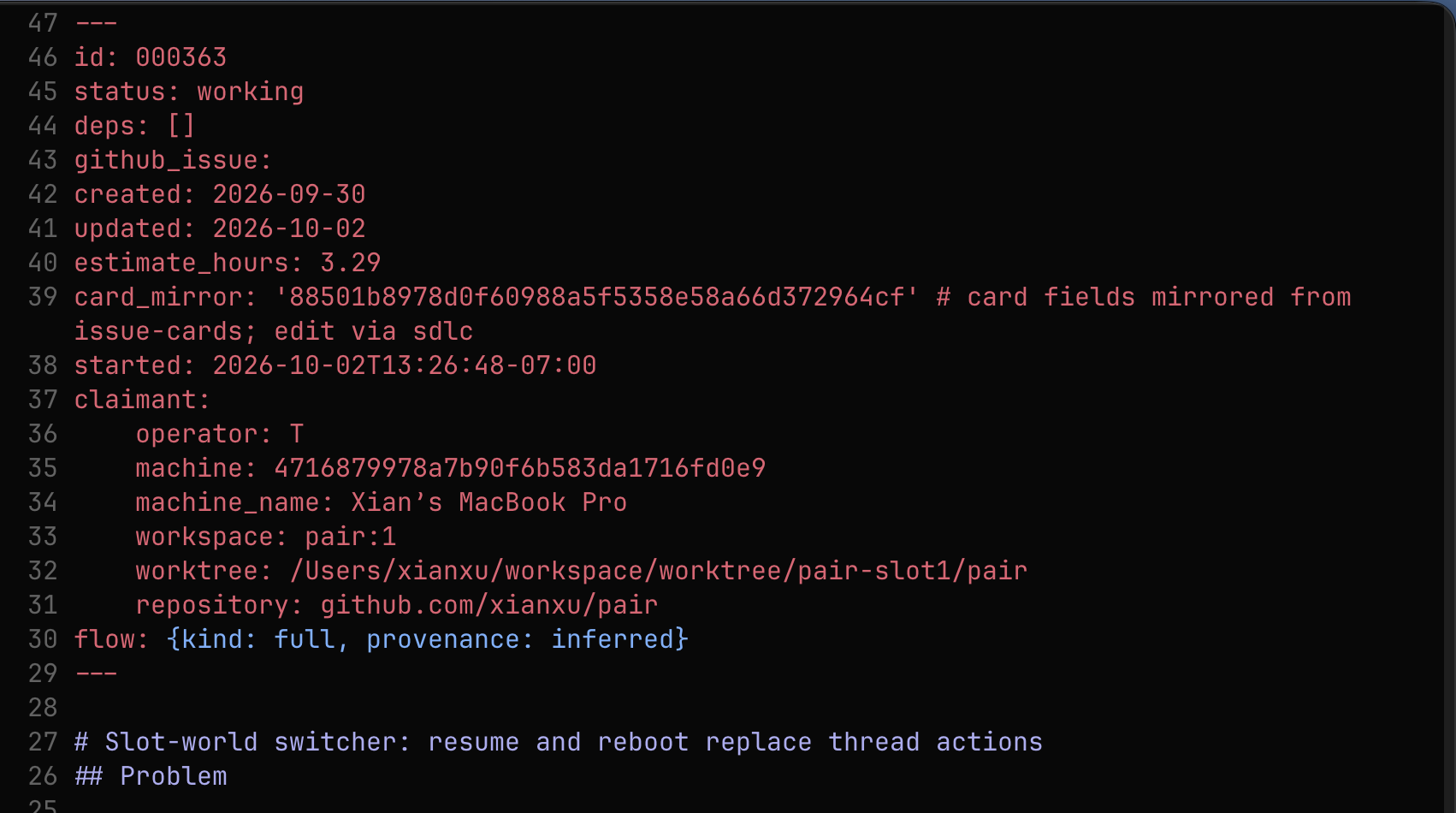 One issue opened from the tracker, showing its front matter: status, dates, estimate and who claimed it